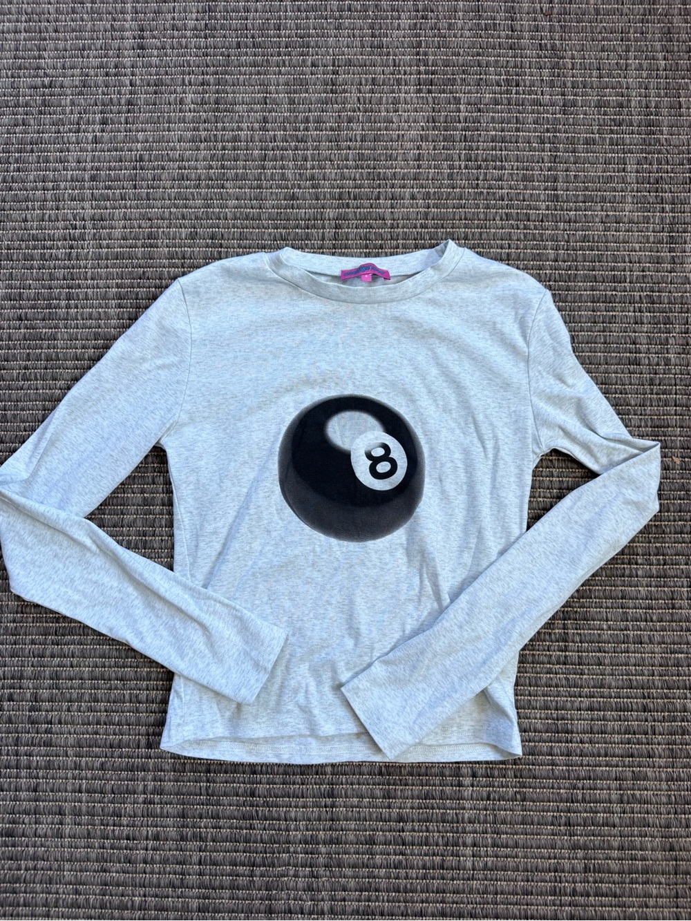 Edikted Light Gray Long Sleeve Tee with 8-Ball Graphic